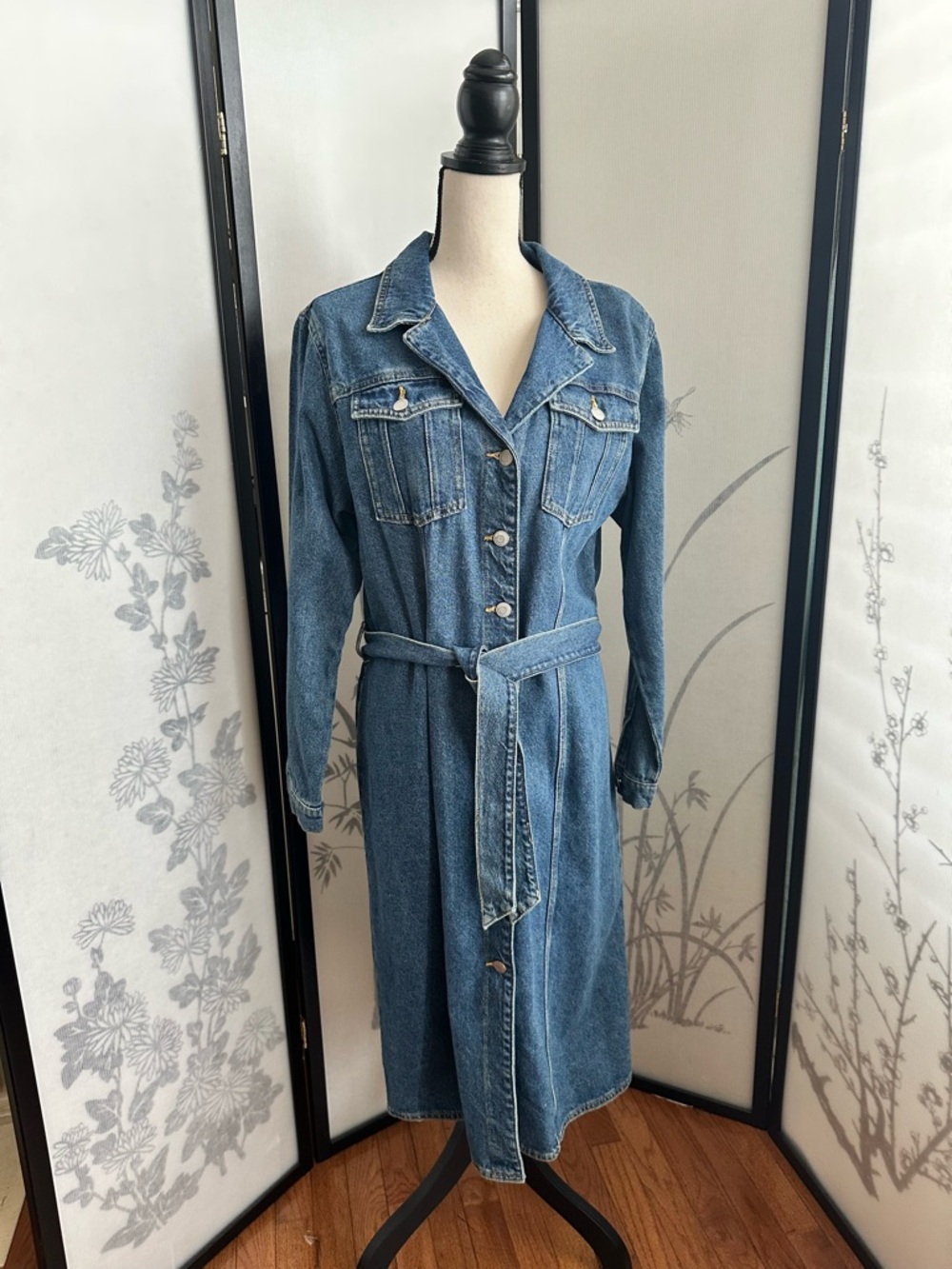 NWT Zara Denim Blue Buttoned Down Midi Shirt Dress w/belt -measurement in photos